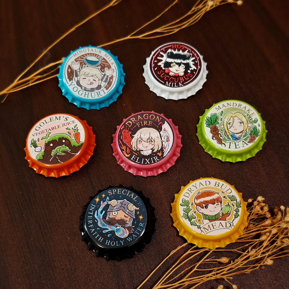 Dungeon Meshi Bottle Cap Pins